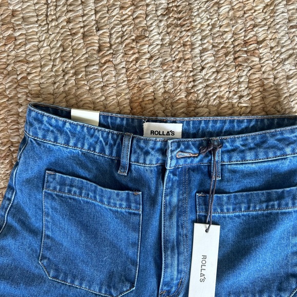 Rollas sailor Jean Ashley blue -  high rise wide leg med stone wash crop jeans - Picture 4 of 8